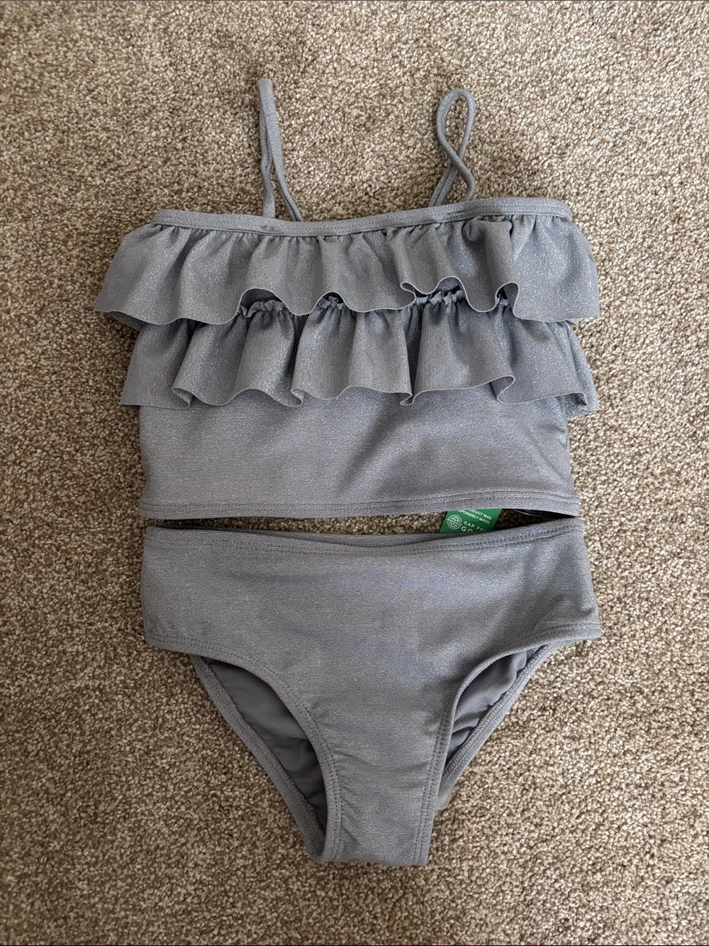 Girls' Gray Ruffle Two-Piece Swim Set